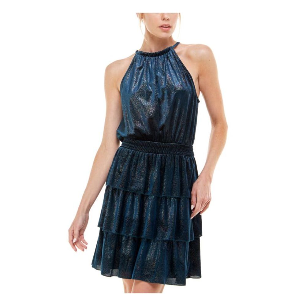 SPEECHLESS Womens Short Dress Navy Sleeveless Halter Party Waist Lined Juniors 7
